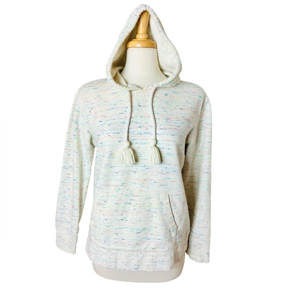 J. Crew Off White Multicolor Hooded Sweatshirt Front Pocket Women's Size Medium - Picture 1 of 8